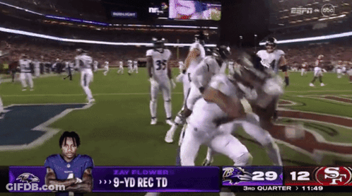 A Football Game Between The Ravens And The 49Ers On Espn GIF