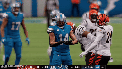 A Football Game Is Being Played Between The Detroit Lions And Cincinnati Bengals GIF