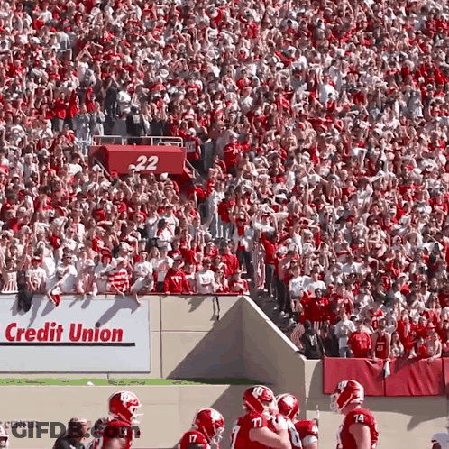 A Football Game Is Being Played In A Stadium With A Credit Union Sign GIF