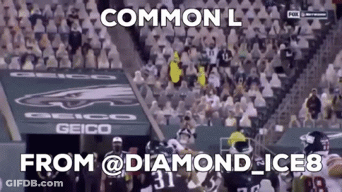 A Football Game Is Being Played In Front Of A Crowd With The Words Common L From @ Diamond_ice8 GIF