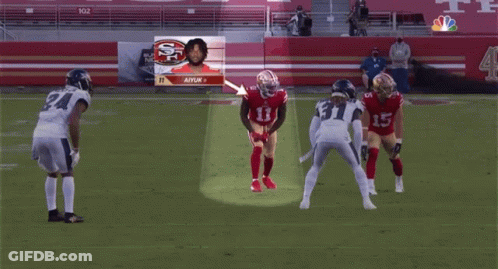 A Football Game Is Being Played In Front Of A Sunday Night Football Sign GIF