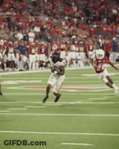 A Football Game Is Being Played On A Field With A Crowd In The Background GIF