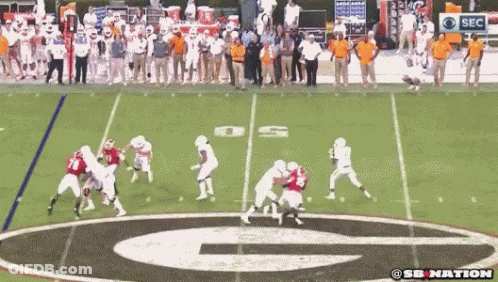 A Football Game Is Being Played On A Field With The Letter G On The Field GIF