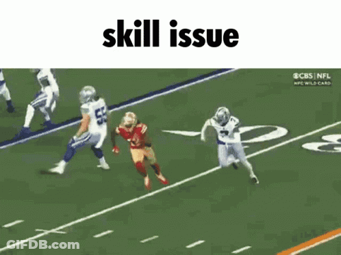 A Football Game Is Being Shown On Cbs And The Words Skill Issue Are On The Bottom Of The Screen GIF