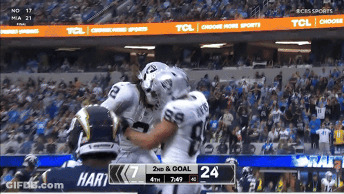A Football Game Is Being Shown On Cbs Sports And The Score Is 7 To 24 GIF