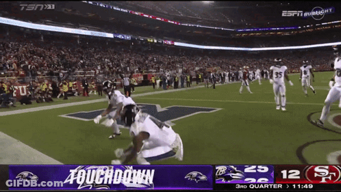 A Football Game Is Being Shown On Espn And The Score Is 25 To 12 GIF