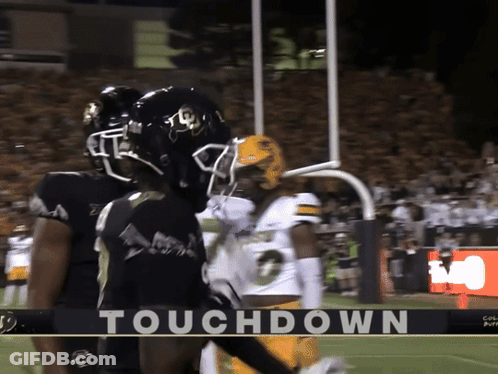 A Football Game Is Underway And The Word Touchdown Is On The Bottom GIF