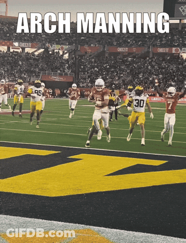 A Football Game With The Words Arch Manning On The Top GIF