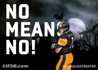 A Football Player Holding A Ball With The Words No Mean No GIF