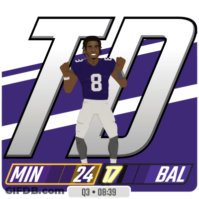 A Football Player In A Purple Jersey With The Number 8 On It GIF
