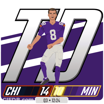 A Football Player In A Purple Uniform With The Number 8 On It GIF