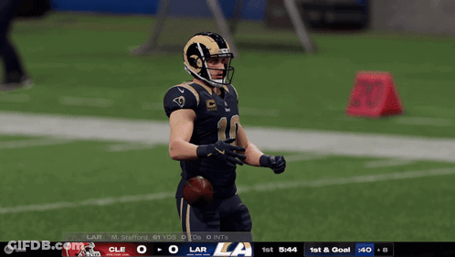 A Football Player In A Rams Uniform Stands On The Field GIF