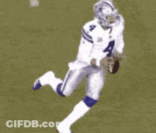 A Football Player In A White Uniform With The Number 4 On It GIF