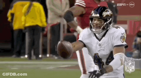 A Football Player Is Catching A Ball On A Field During A Game . GIF