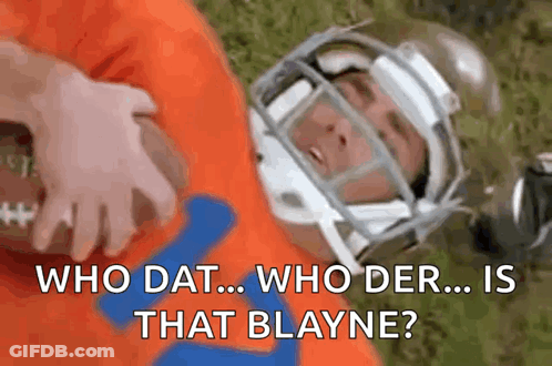 A Football Player Is Laying On The Ground With A Helmet On His Head And The Words `` Who Dat Who Der ... Is That Blayne GIF