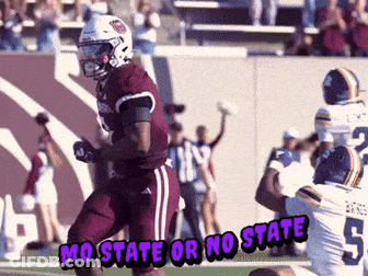 A Football Player Is Running On The Field With The Words Mo State Or No State GIF