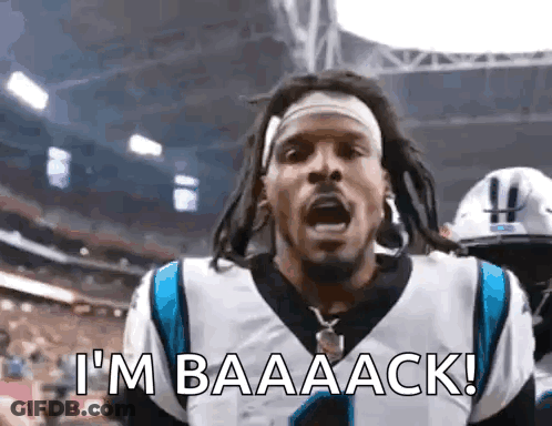 A Football Player Is Shouting I 'M Baaack ! GIF