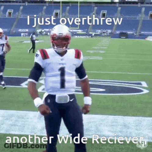 A Football Player Is Standing On A Field With The Caption I Just Overthrew Another Wide Reciever . GIF