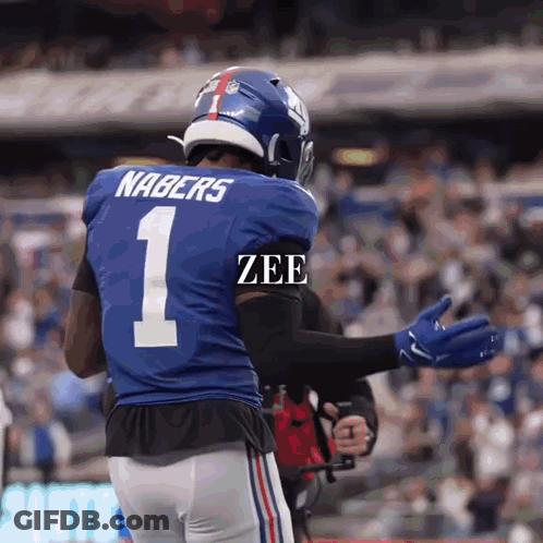 A Football Player Named Nabers Wears A Blue Jersey With The Number 1 On It GIF