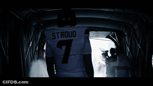 A Football Player Named Stroud Is Walking Through A Dark Tunnel GIF