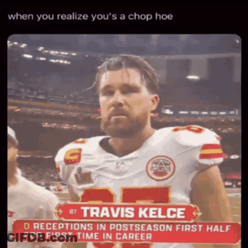 A Football Player Named Travis Kelce Is Standing On The Field GIF
