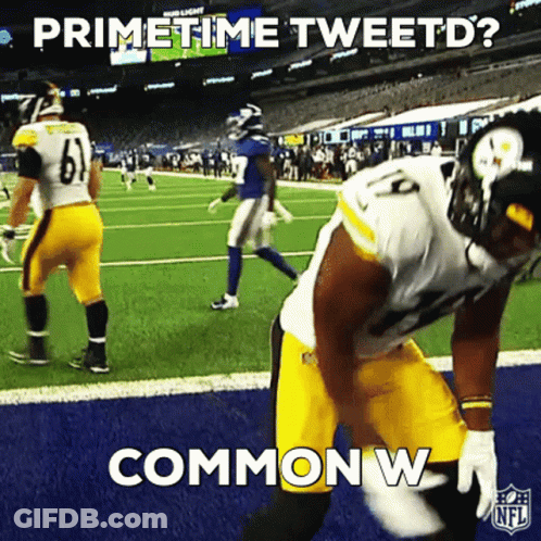 A Football Player On A Field With The Caption Primetime Tweetd Common W GIF