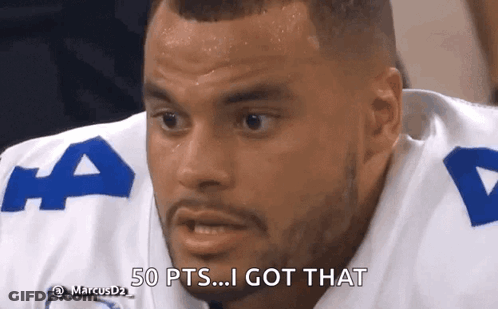 A Football Player Says " 50 Pts ... I Got That " During A Game GIF