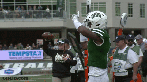A Football Player Wearing A Green Jersey With The Word Ohio On It GIF
