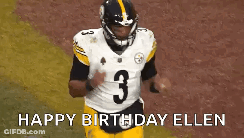 A Football Player Wearing A Helmet And Number 3 Jersey Is Running On A Field . GIF