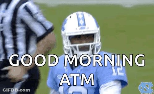 A Football Player Wearing A Helmet Is Standing Next To A Referee And Says Good Morning Atm GIF
