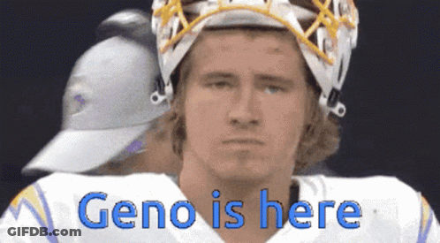 A Football Player Wearing A Helmet With Geno Is Here Written On It GIF