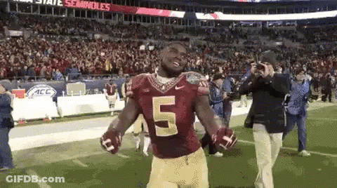 A Football Player Wearing A Jersey With The Number 5 On It Is Standing On The Field . GIF