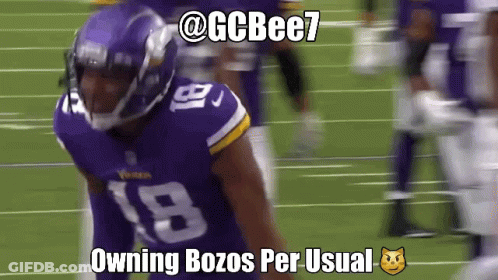 A Football Player Wearing A Purple Jersey With The Number 18 On It GIF