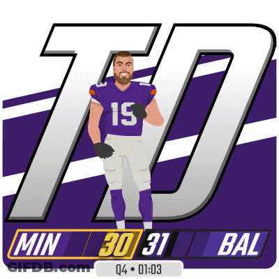 A Football Player Wearing A Purple Jersey With The Number 19 On It GIF