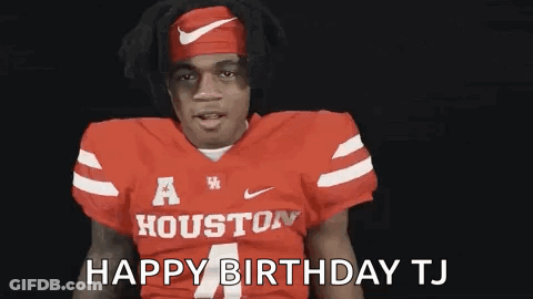 A Football Player Wearing A Red Jersey And A Headband Is Saying Happy Birthday . GIF