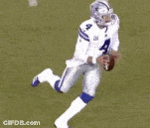 A Football Player Wearing A White Jersey With The Number 4 On It GIF