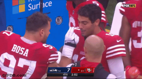 A Football Player With Bosa On The Back Of His Shirt GIF