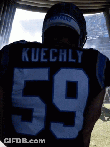 A Football Player With The Name Kuechly And The Number 59 On His Jersey GIF