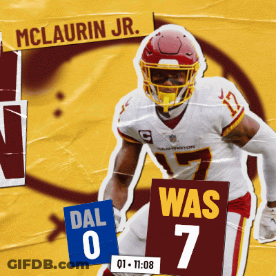A Football Player With The Name Mclaurin Jr. On The Top Of His Head GIF