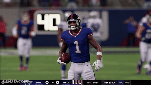 A Football Player With The Number 1 On His Jersey Runs With The Ball GIF