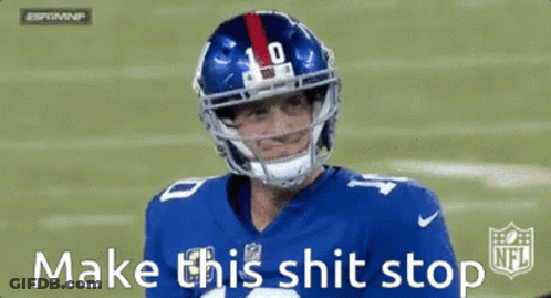 A Football Player With The Number 10 On His Helmet Says " Make This Shit Stop " GIF