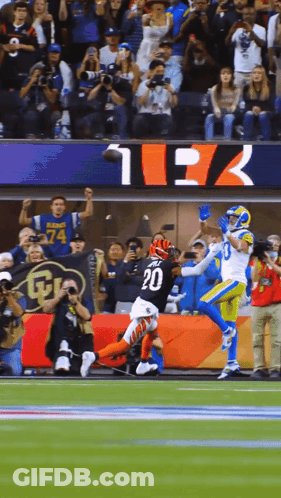 A Football Player With The Number 20 On His Jersey Catches A Pass GIF