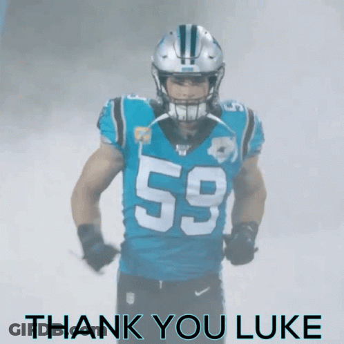 A Football Player With The Number 59 On His Jersey Says Thank You Luke GIF