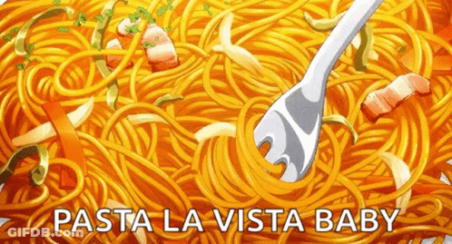 A Fork Is Sticking Out Of A Pile Of Spaghetti . GIF