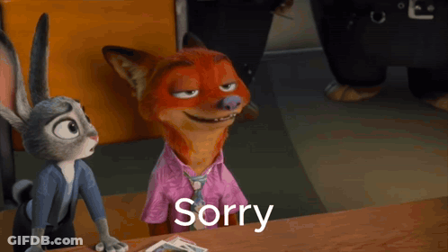 A Fox And A Rabbit Are Sitting At A Table With The Word Sorry On The Table GIF