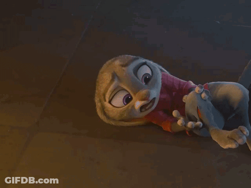 A Fox And A Rabbit Standing Next To Each Other In A Dark Room GIF