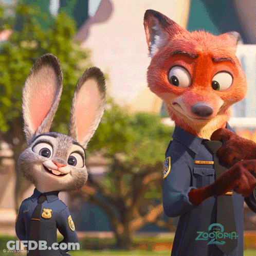 A Fox And A Rabbit Standing Next To Each Other With Zootopia 2 Written On The Bottom GIF