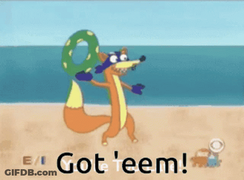 A Fox Holding A Life Preserver On A Beach With The Words Got Teem GIF