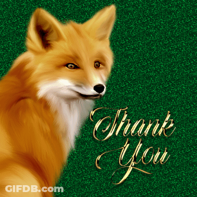 A Fox Is On A Green Background With The Words Thank You GIF