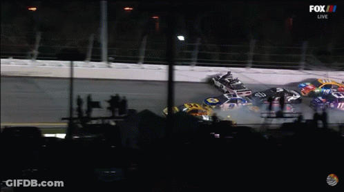 A Fox Live Broadcast Of A Race With Cars Crashing GIF